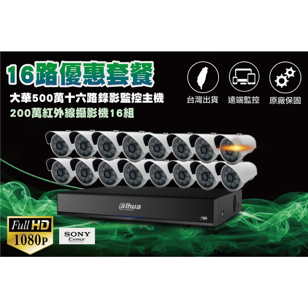 大華十六路套裝/大華500萬16路主機+16組200萬 SONY323紅外線攝影機